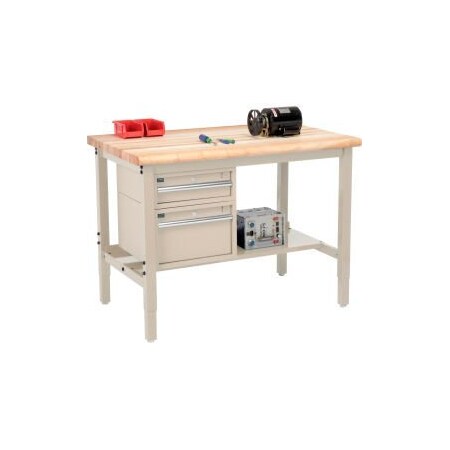 Global Equipment 48"W x 36"D Production Workbench - Maple Safety Edge - Drawers Shelf - Tan 319288TN